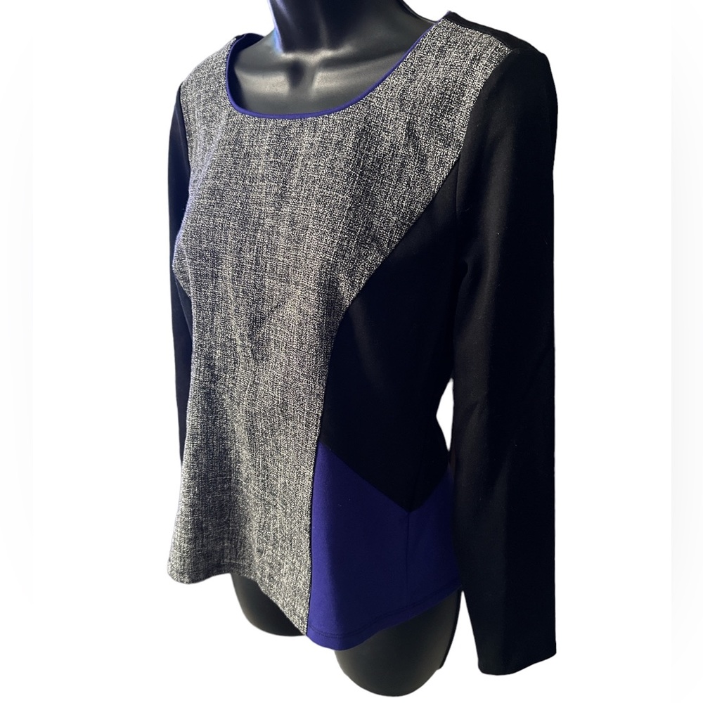 ANN TAYLOR Colorblock & Tweed Long-sleeved Top - Picture 2 of 7